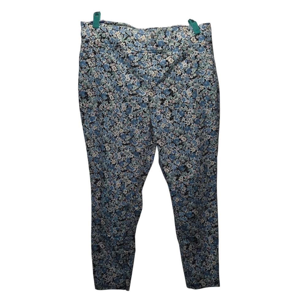Terra & Sky NEW Plus Size Floral Ankle Pants Blue Daisy Print High Rise - Picture 2 of 11